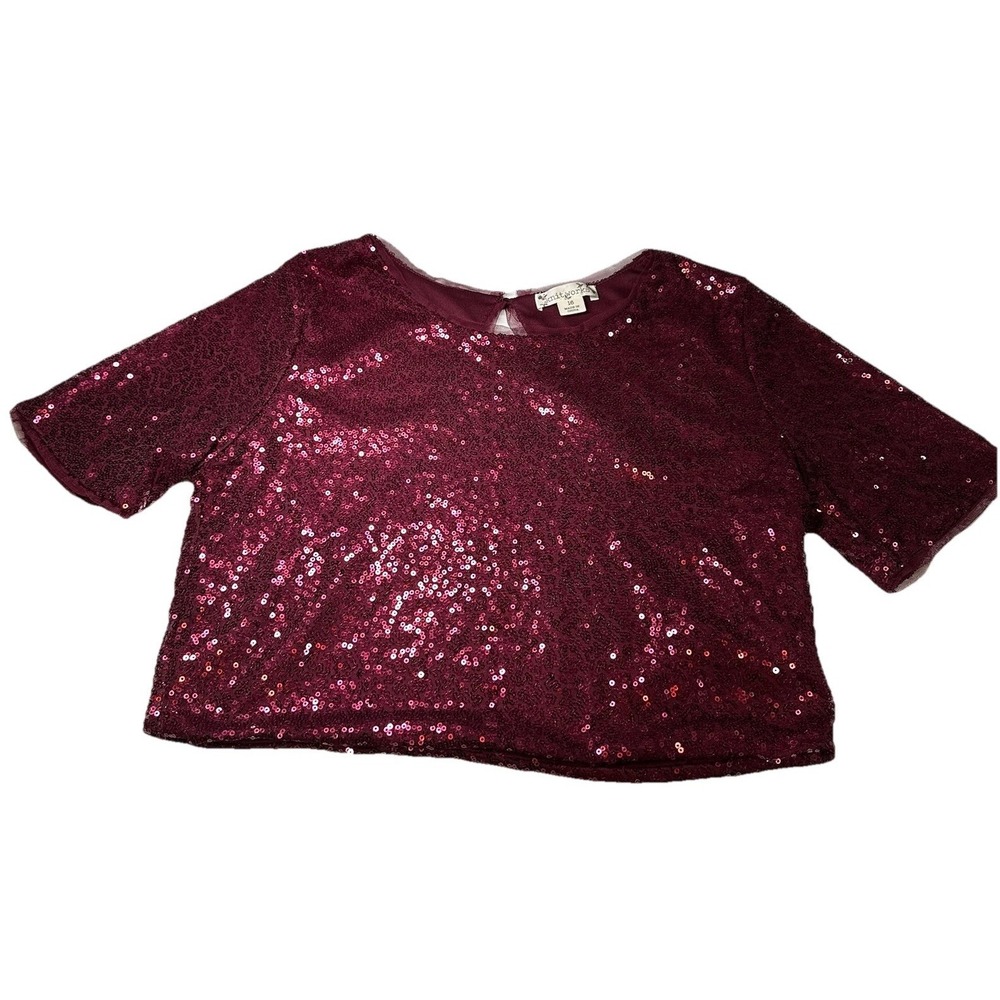 Knitworks Sequined Crop Top Girls Size 16 Burgundy Lining Back Button Closure